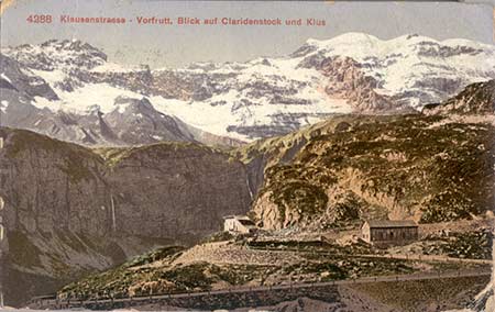 Klausenstrasse - Vorfrutt, Blick auf Claridenstock und Klus