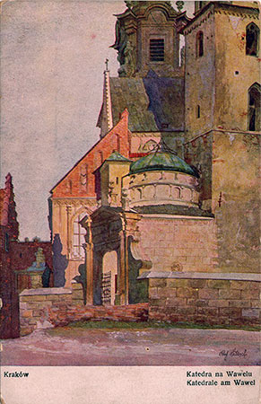 Pocztówka z obrazem przedstawiajacym Wawel